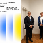Monografija albasnkih slikara iz Ulcinja na slici Gzim Hajdinaga (izdavač) direktor CEKUM-a i priređivač monografije Božidar Proročić